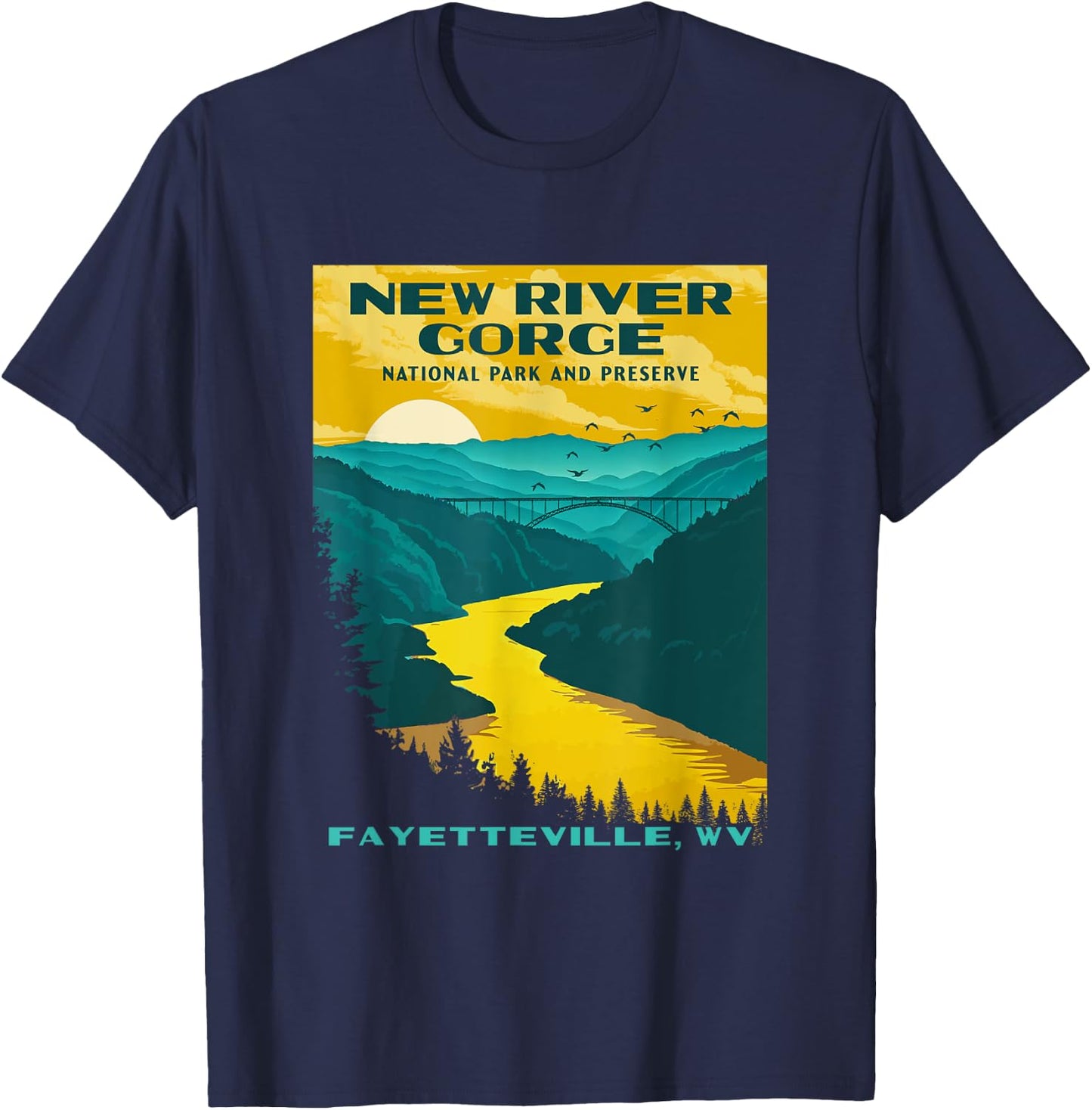 New River Gorge National Park Vintage WPA poster style retro T-Shirt - T-Shirt | Navy