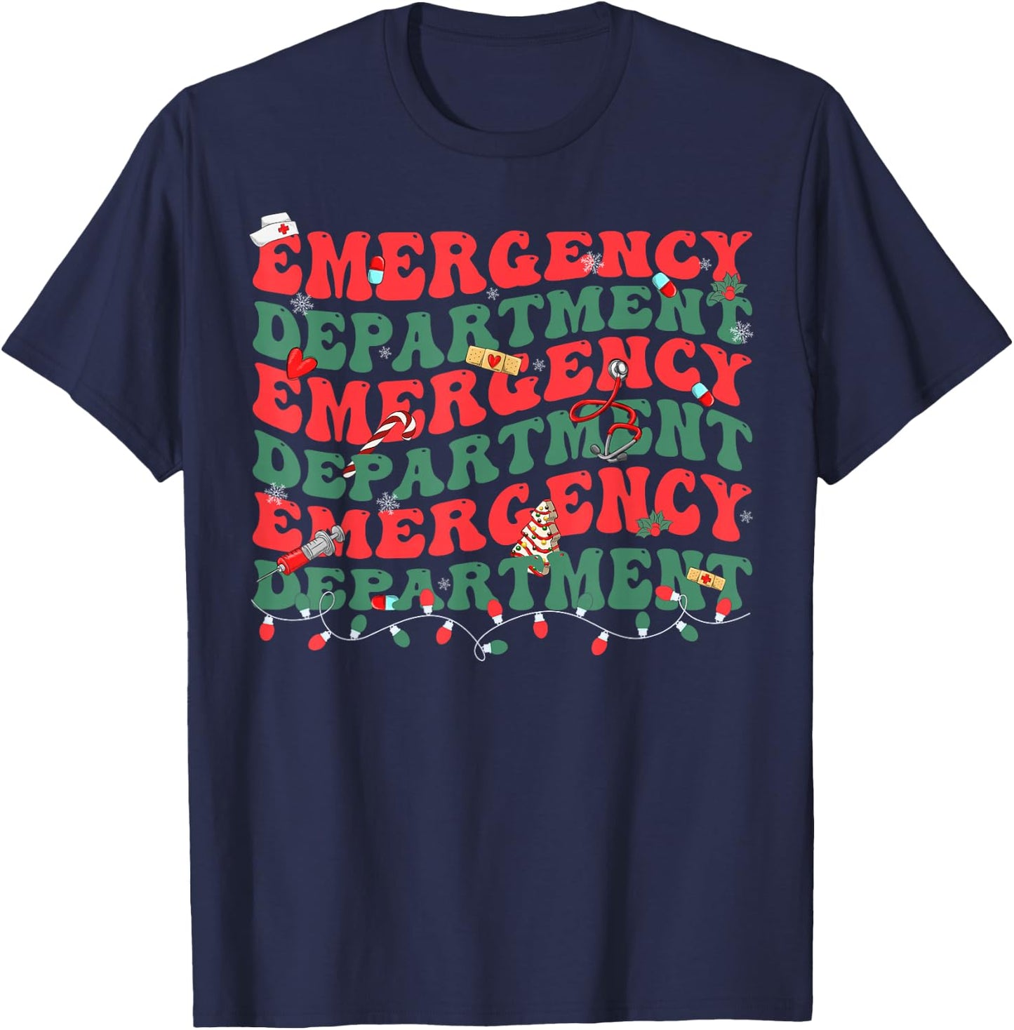 Emergency Department ER Nurse Christmas Ed Nurse Tech T-Shirt - T-Shirt | Navy