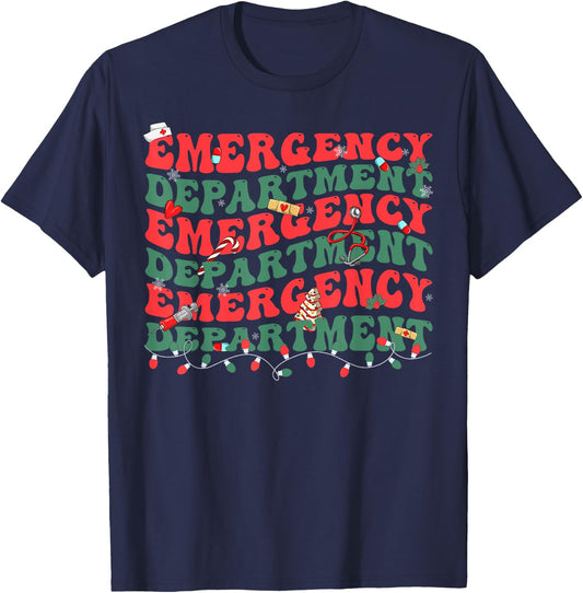 Emergency Department ER Nurse Christmas Ed Nurse Tech T-Shirt - T-Shirt | Navy