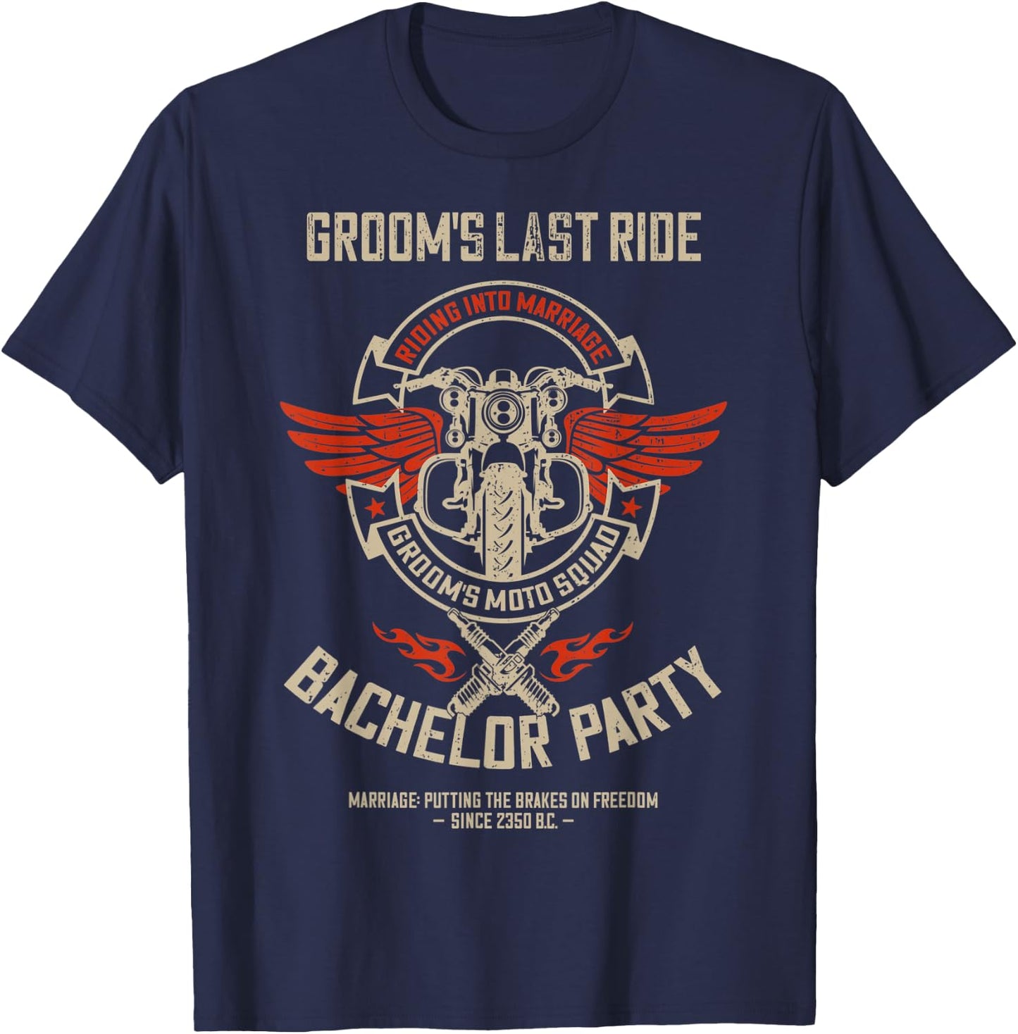 Groom's Last Ride, Retro Motorcycle Bachelor Party 2/2 Squad T-Shirt - T-Shirt | Navy