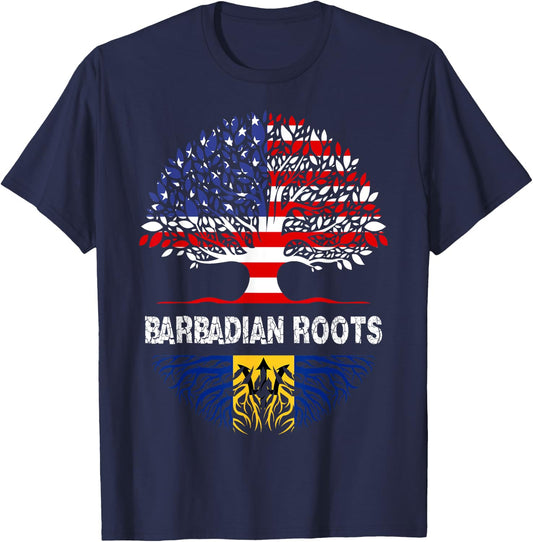 Barbados Bajan Barbadian Heritage Proud Half Barbadian Flag T-Shirt - T-Shirt | Navy