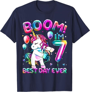 7 Years Old Flossing Unicorn Gifts 7th Birthday Girl Party T-Shirt - T-Shirt | Navy