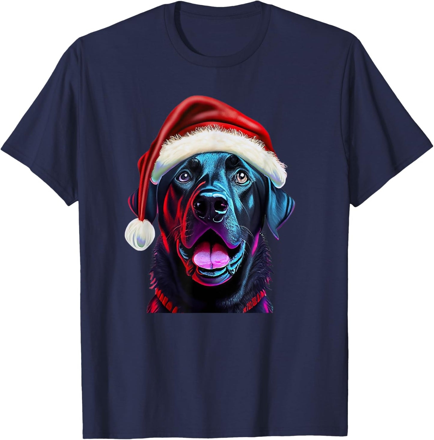 Black Lab Christmas Magic: Labrador in Santa Hat T-Shirt - T-Shirt | Navy