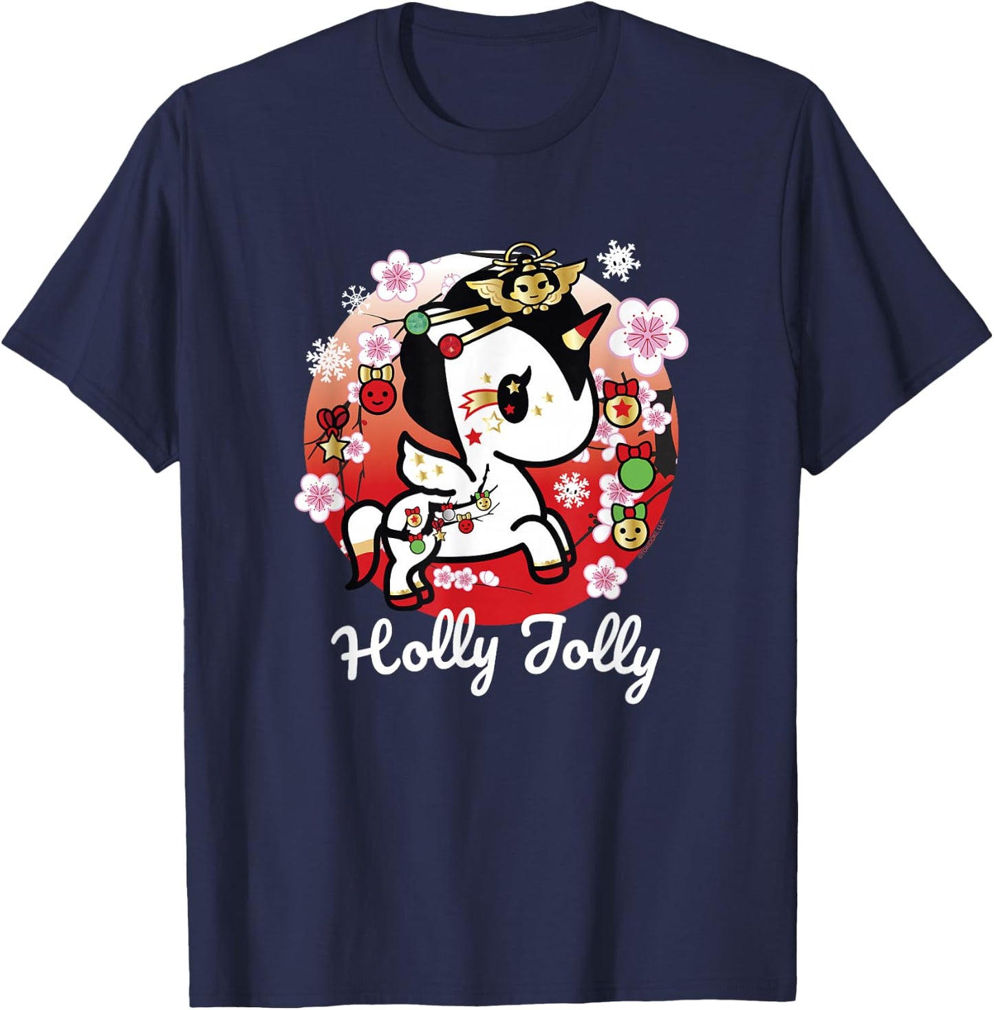 Tokidoki Christmas Holly Jolly Unicorno Spirit Cute Portrait T-Shirt - T-Shirt | Navy
