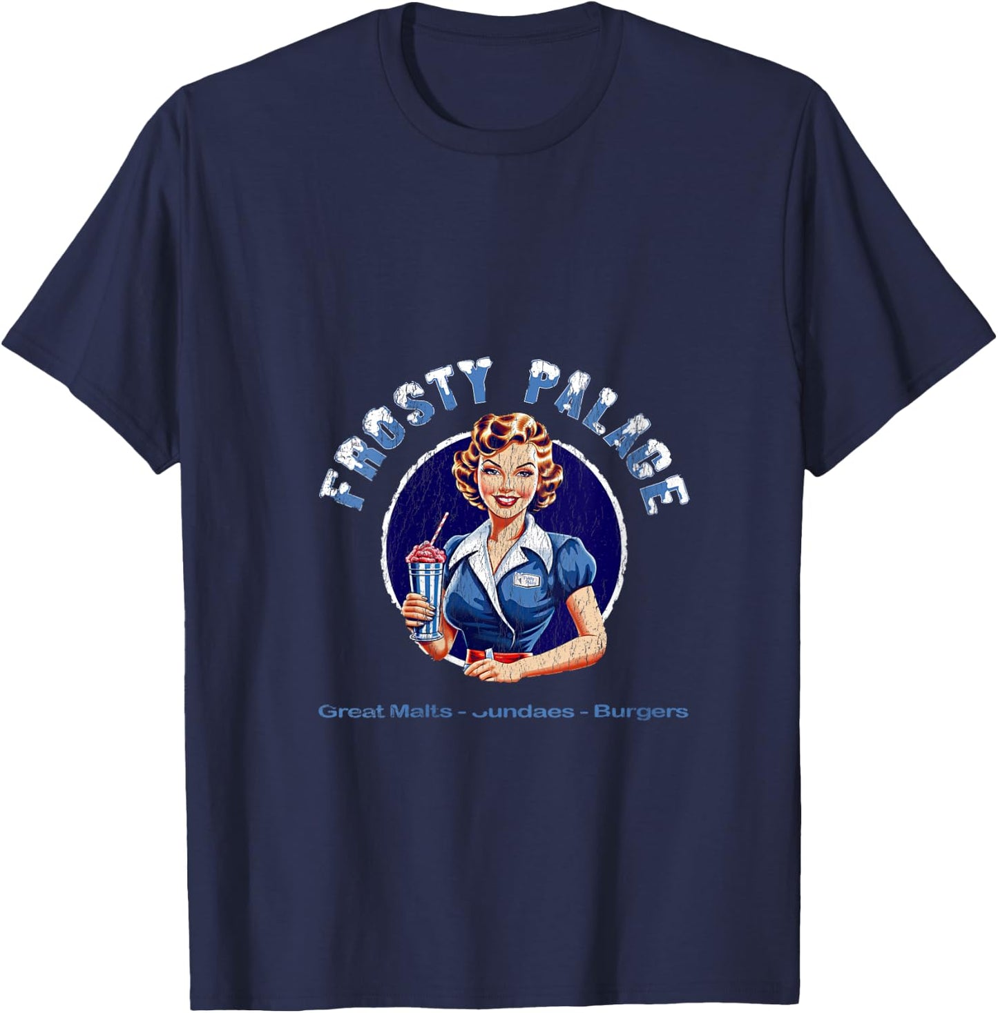 Frosty Palace | Classic 70s Retro Movie Distressed V-Neck T-Shirt - T-Shirt | Navy