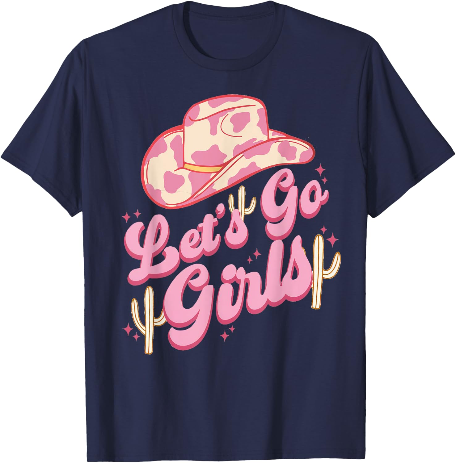 Leopard Cowboy Hat Let's Go Cowgirl Girls Western Country T-Shirt - T-Shirt | Navy