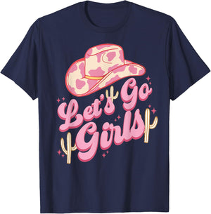 Leopard Cowboy Hat Let's Go Cowgirl Girls Western Country T-Shirt - T-Shirt | Navy