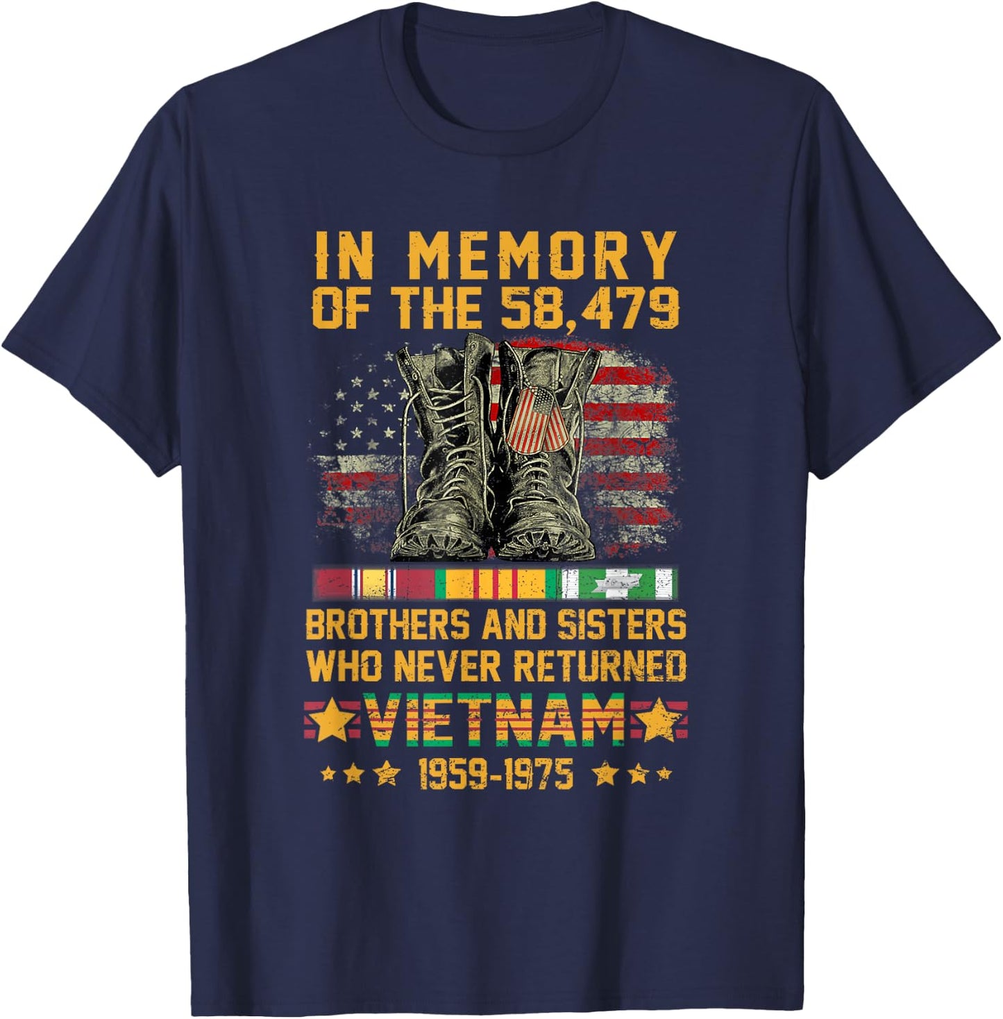 in Memory of The 58479 Brothers and Sisters Vietnam Veteran T-Shirt - T-Shirt | Navy