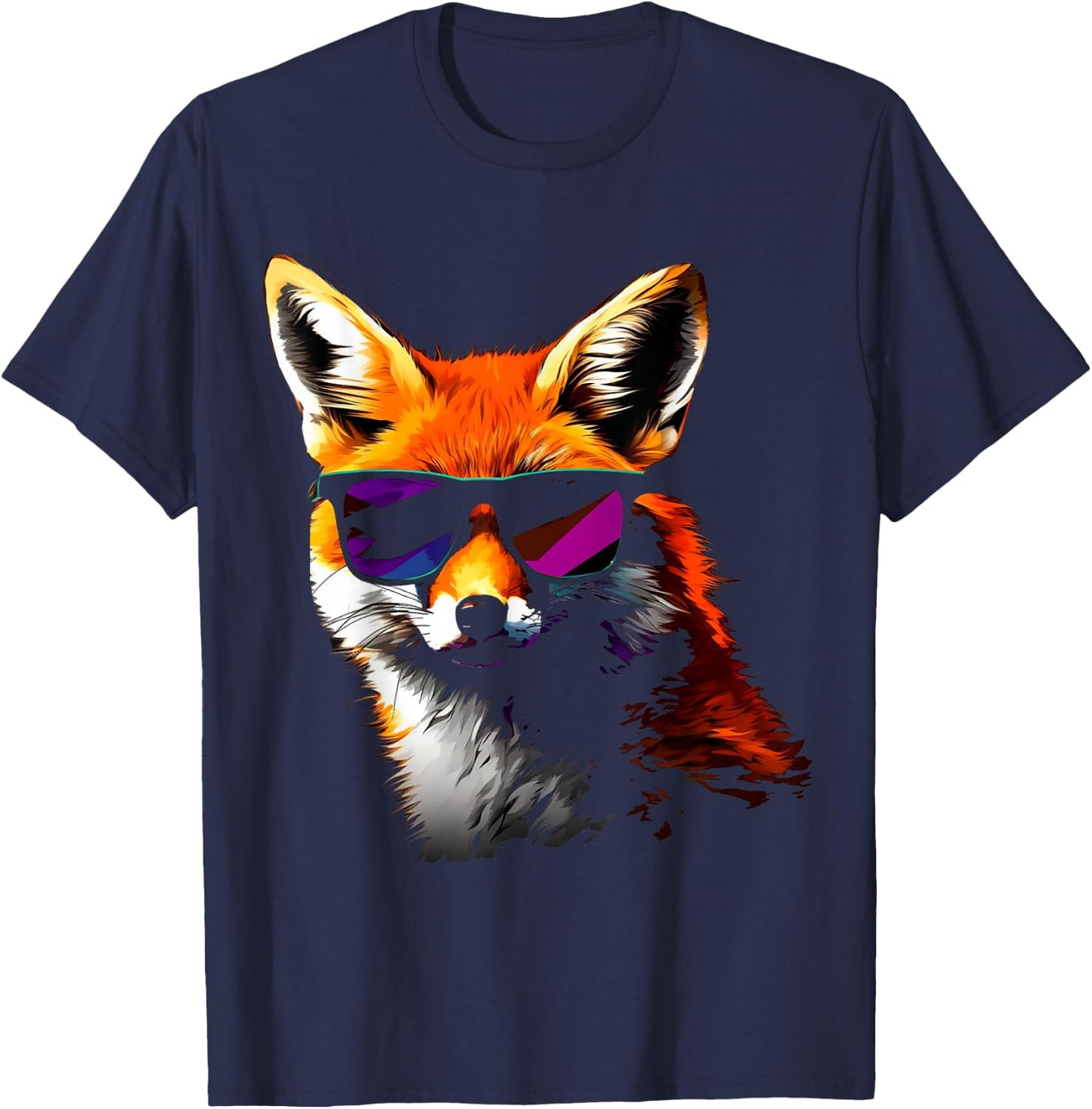 Fox Sunglasses - Art Animal Fox T-Shirt - T-Shirt | Navy