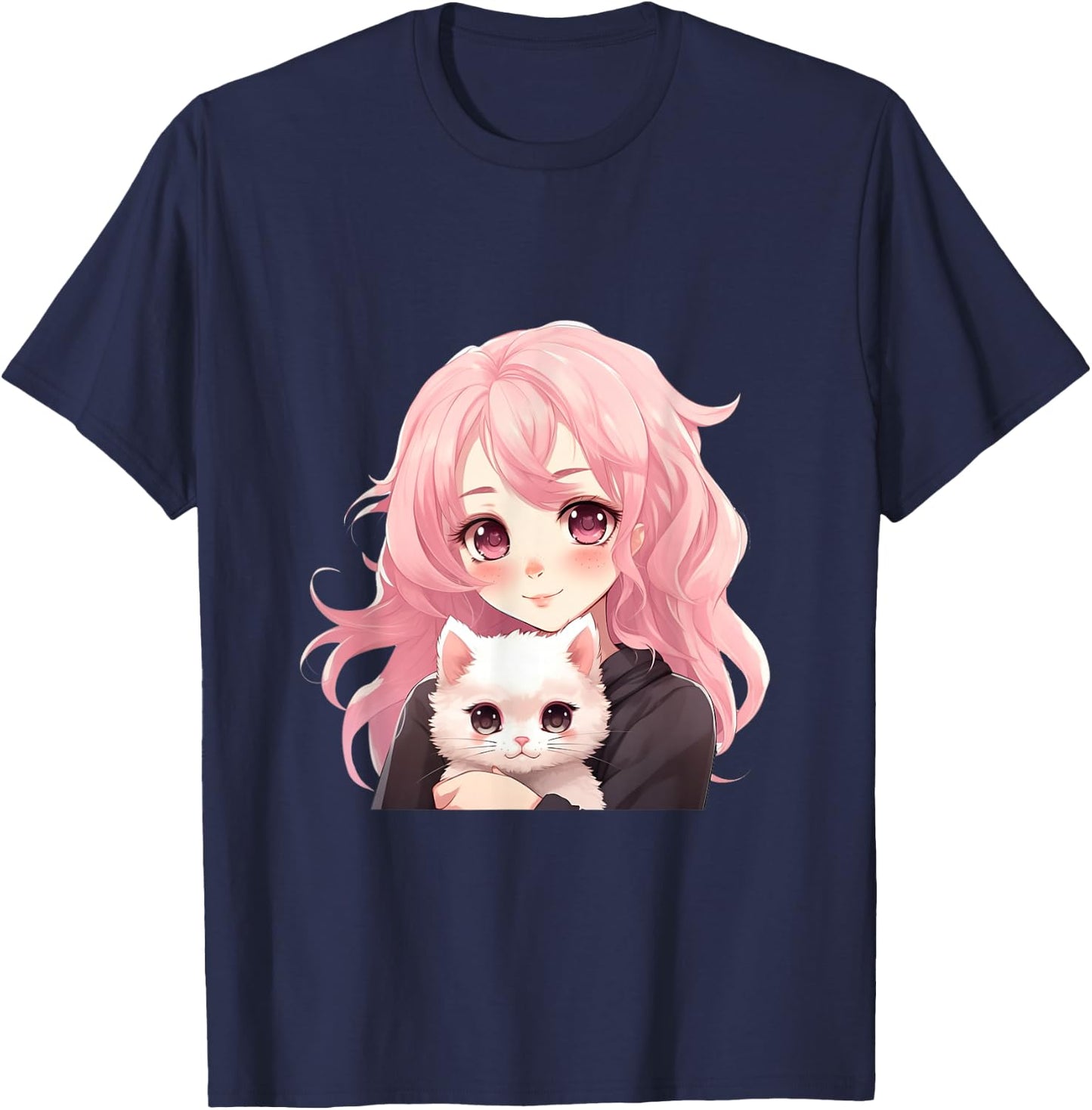 Anime and Cats Lover for Teen Manga kawaii Graphic Otaku T-Shirt - T-Shirt | Navy