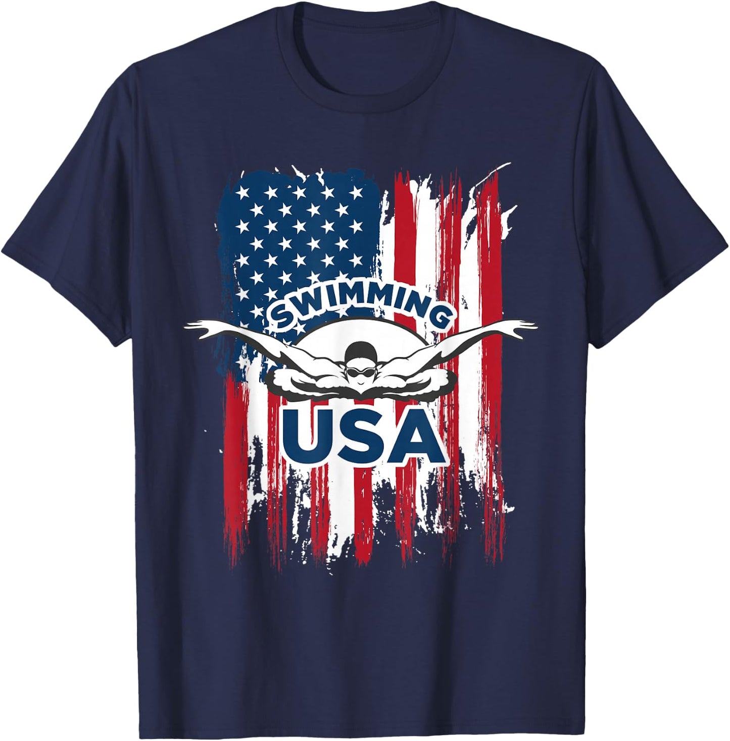 Swimming USA Support The Team Shirt USA Flag Pool T-Shirt - T-Shirt | Navy
