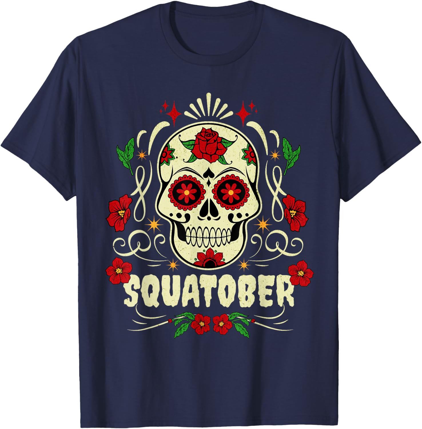 SQUATOBER October Squat Challenge Sugar Skull T-Shirt - T-Shirt | Navy