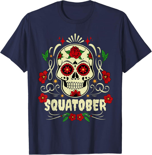 SQUATOBER October Squat Challenge Sugar Skull T-Shirt - T-Shirt | Navy
