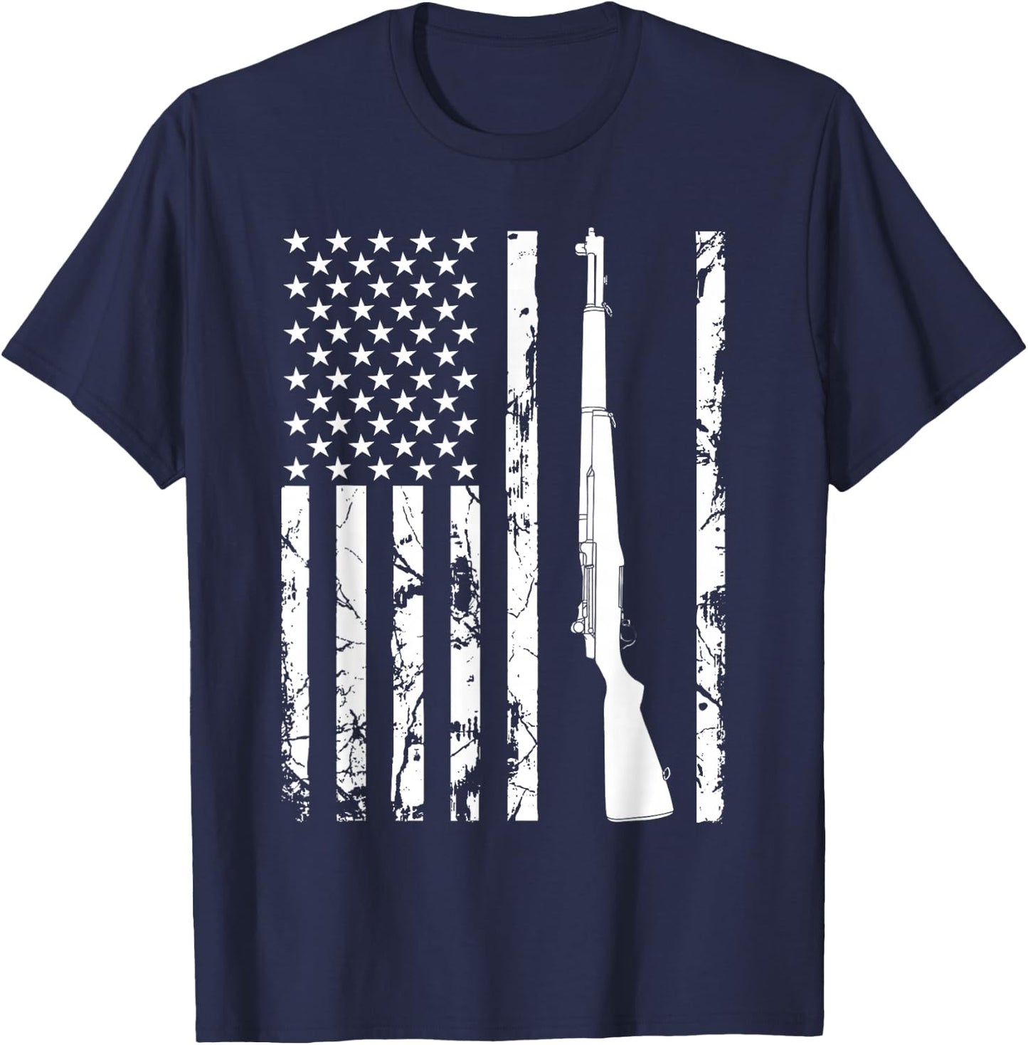 M1 Garand Rifle USA American Flag T-Shirt - T-Shirt | Navy