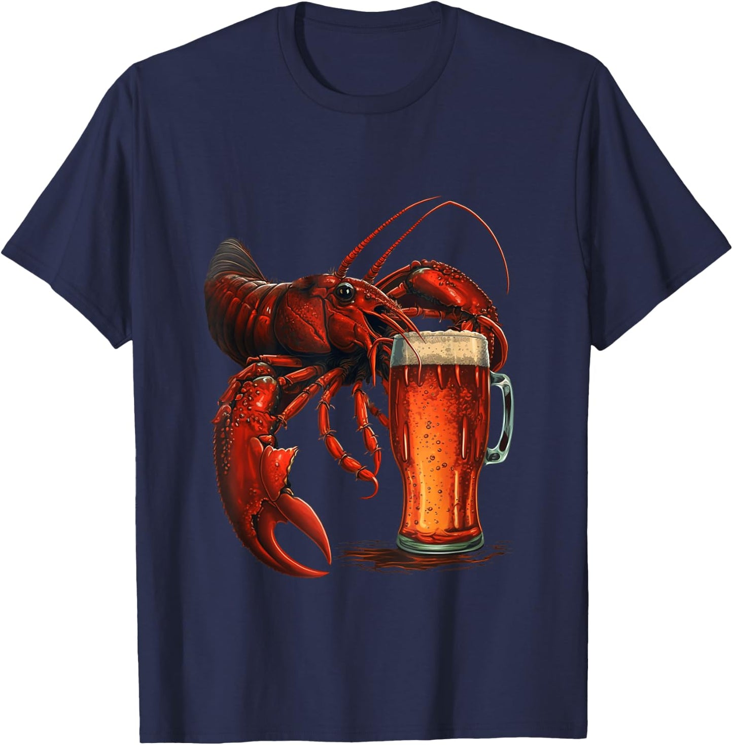 Funny Lobster Drinking Beer Beach Vacation Summer Women Men T-Shirt - T-Shirt | Navy