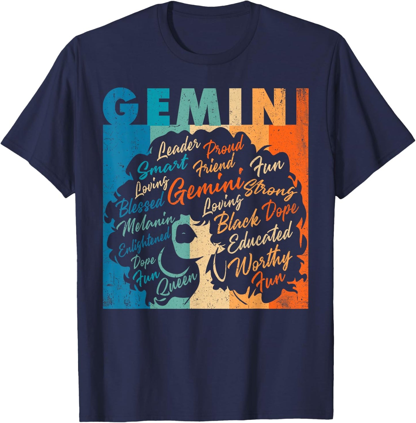African American Women Zodiac Birthday Gemini Girl T-Shirt - T-Shirt | Navy