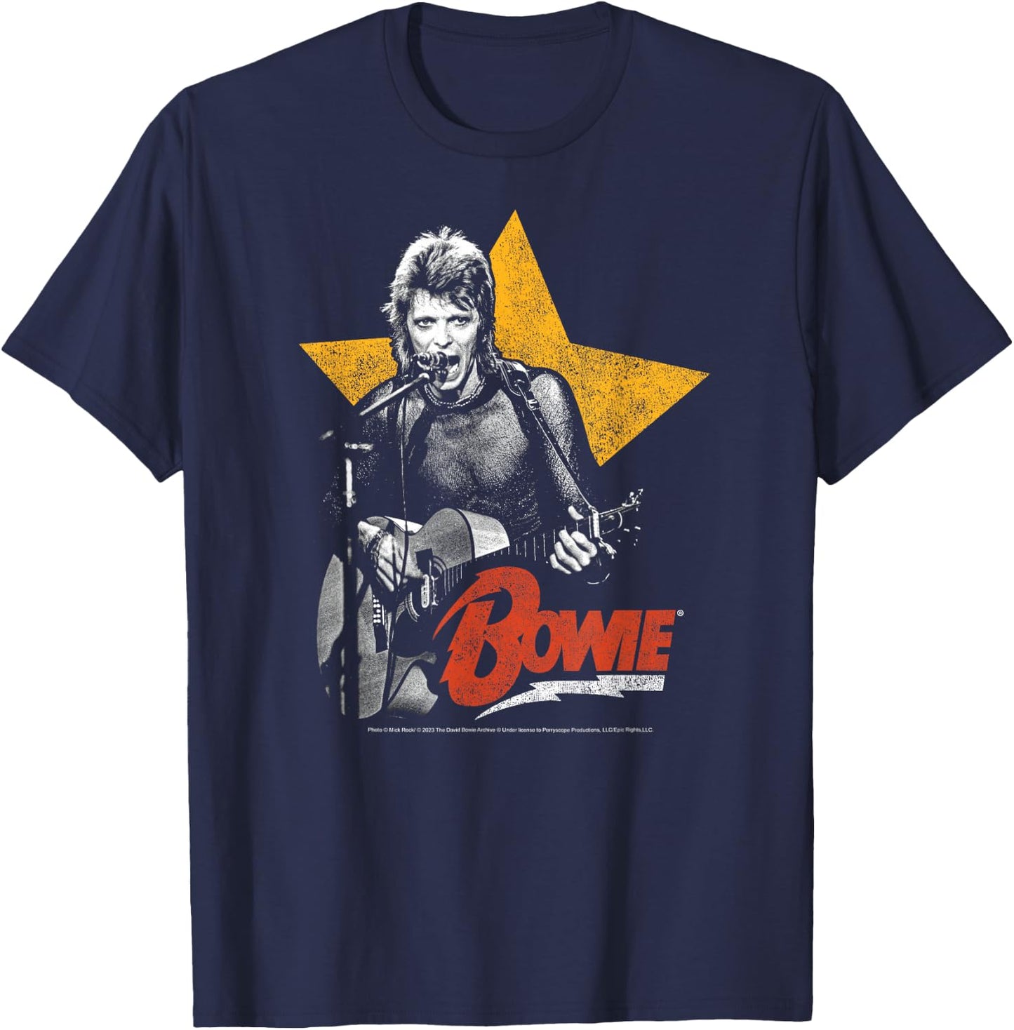 David Bowie- Bowie Guitar with Star T-Shirt - T-Shirt | Navy
