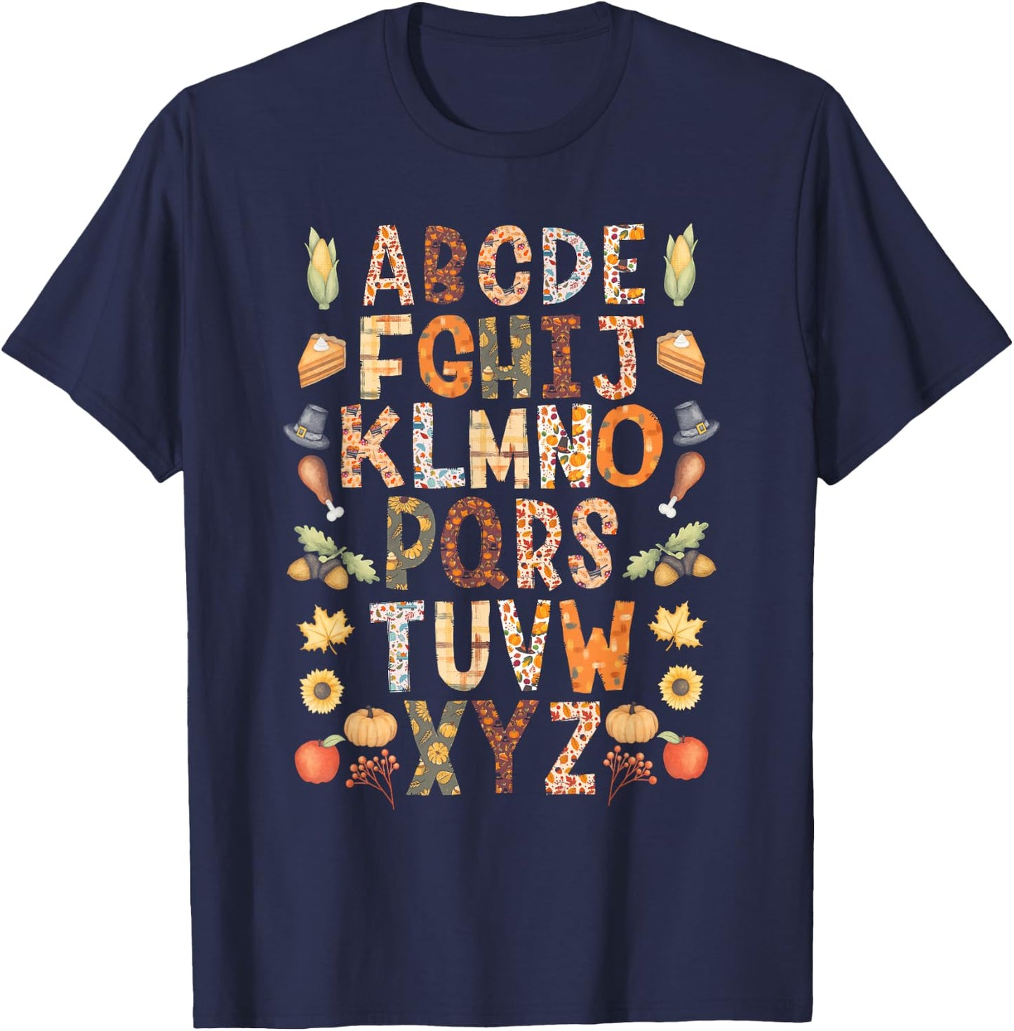 Alphabet Funny Turkey Thanksgiving Costume Preschool Teacher T-Shirt - T-Shirt | Navy