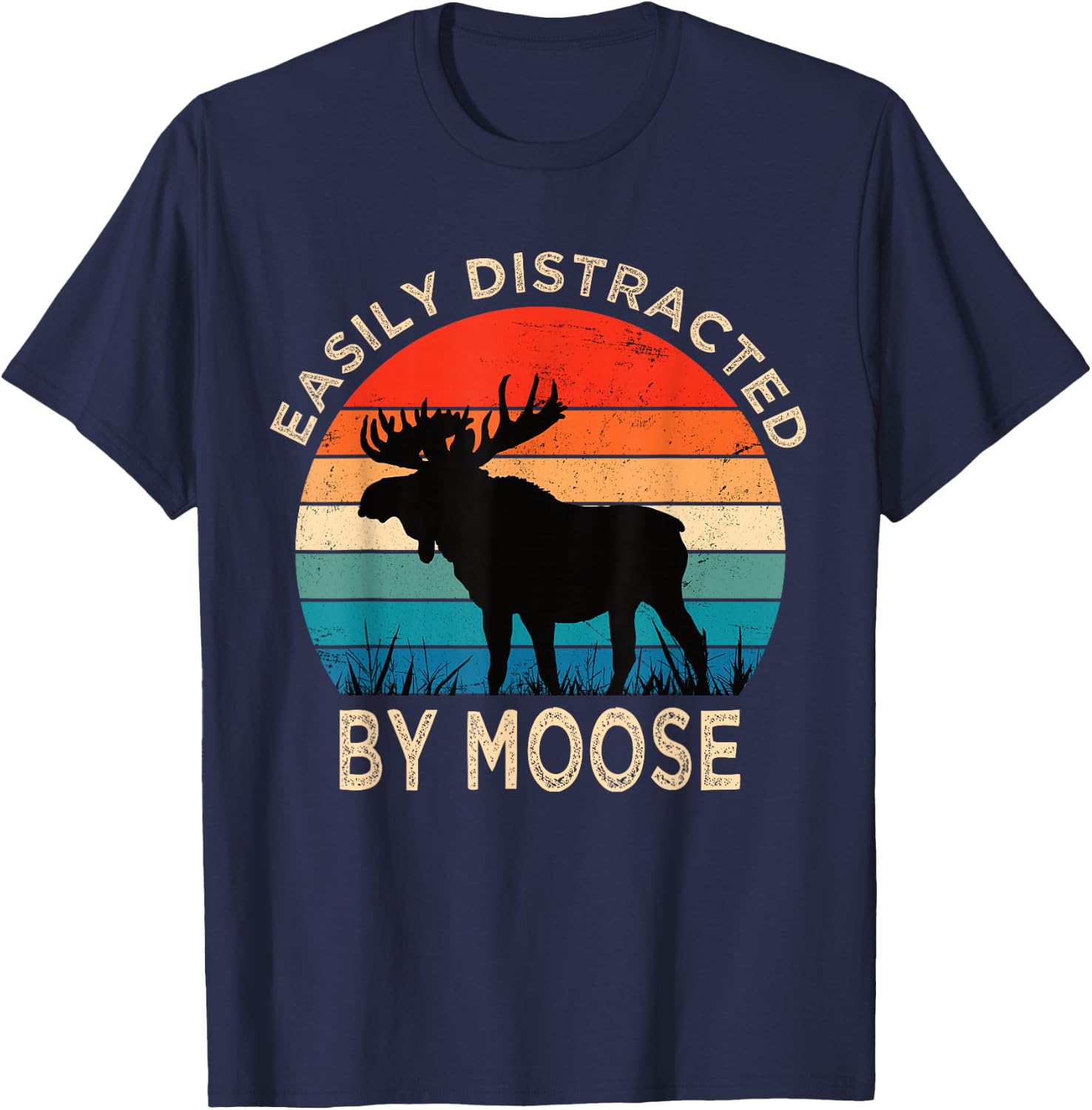 Slightly Distracted by Moose Vintage Funny Moose T-Shirt - T-Shirt | Navy