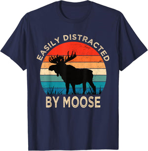 Slightly Distracted by Moose Vintage Funny Moose T-Shirt - T-Shirt | Navy