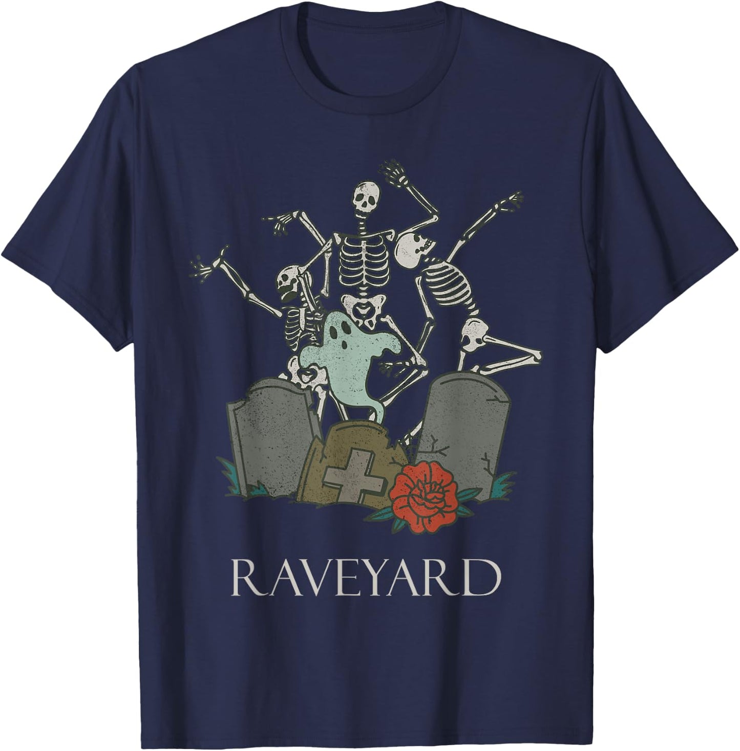 Funny Skeleton Rave Heavy Metal Goth Raveyard Halloween T-Shirt - T-Shirt | Navy