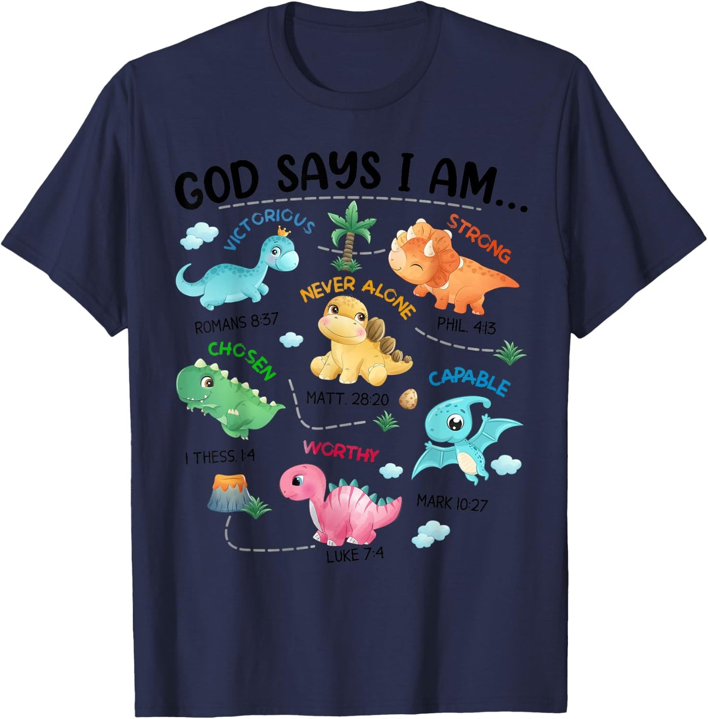 God Says I Am Funny Dinosaur Bible Verse Christian Kids Boys T-Shirt - T-Shirt | Navy