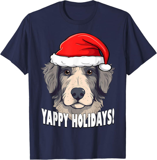 Christmas Aussiedoodle Yappy Holidays Funny Puppy Dog T-Shirt - T-Shirt | Navy
