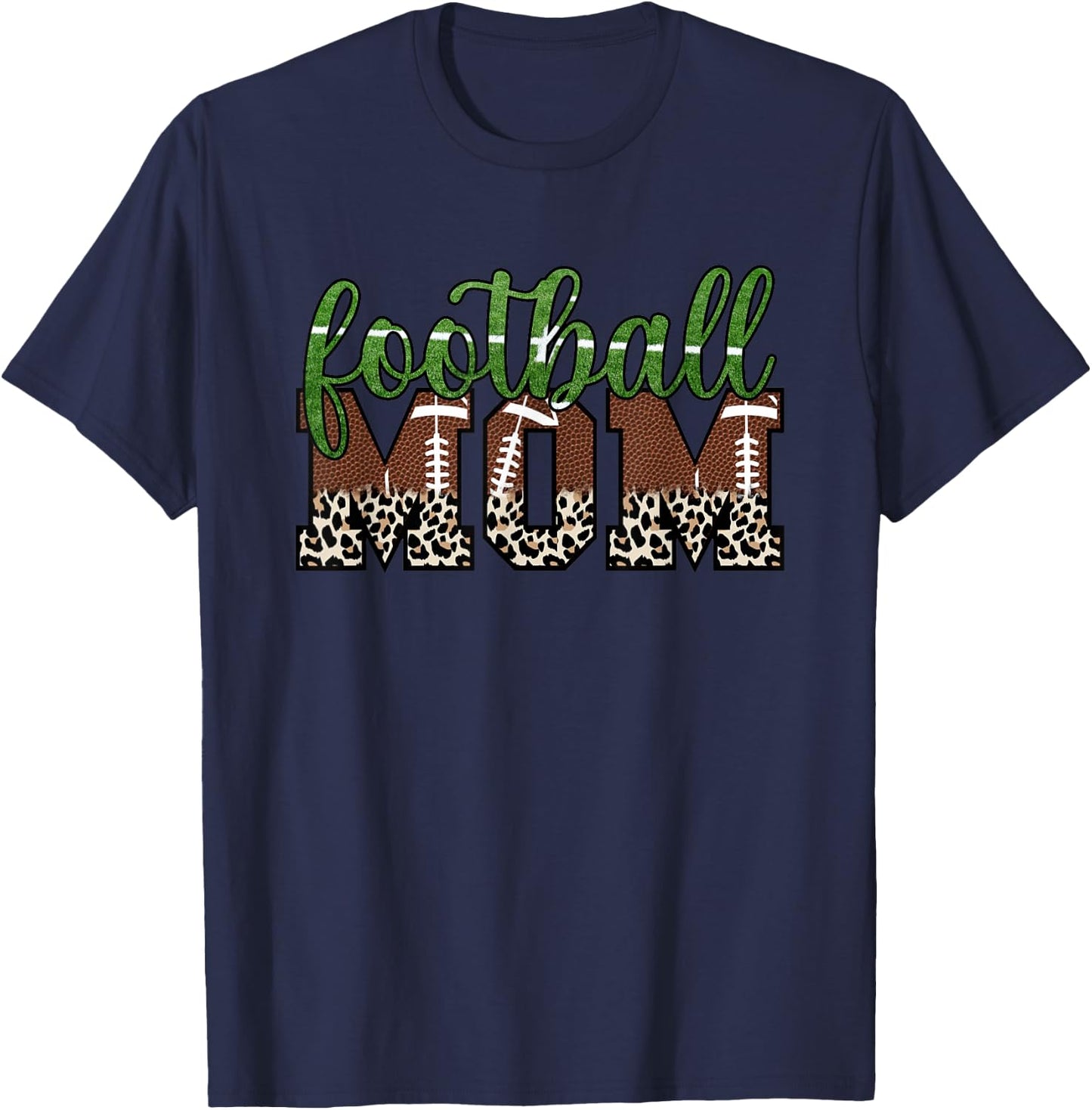 Moms Football Leopard Print Proud Women's Cheetah Pattern T-Shirt - T-Shirt | Navy