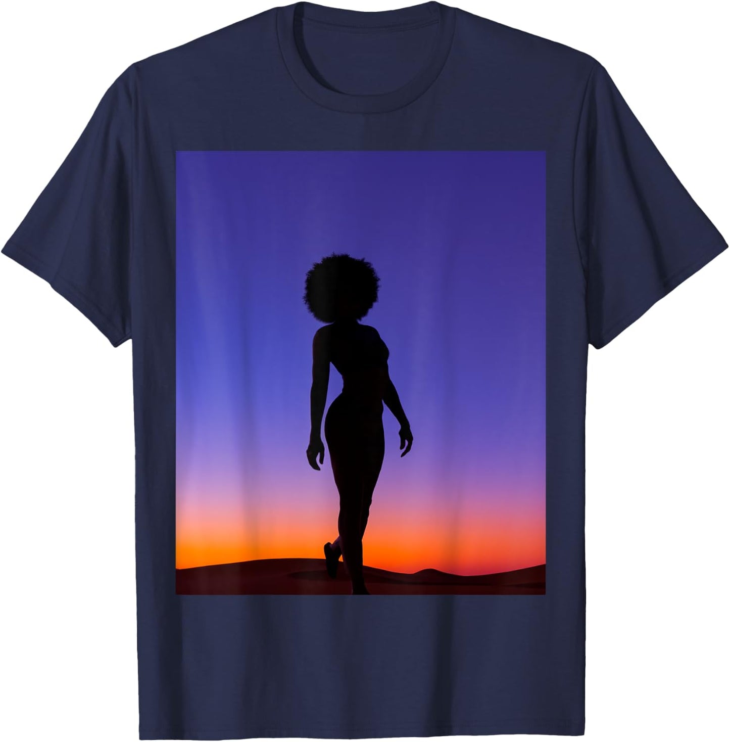 Mysterious Mirage: Silhouetted Sojourn in a Desert Night T-Shirt - T-Shirt | Navy
