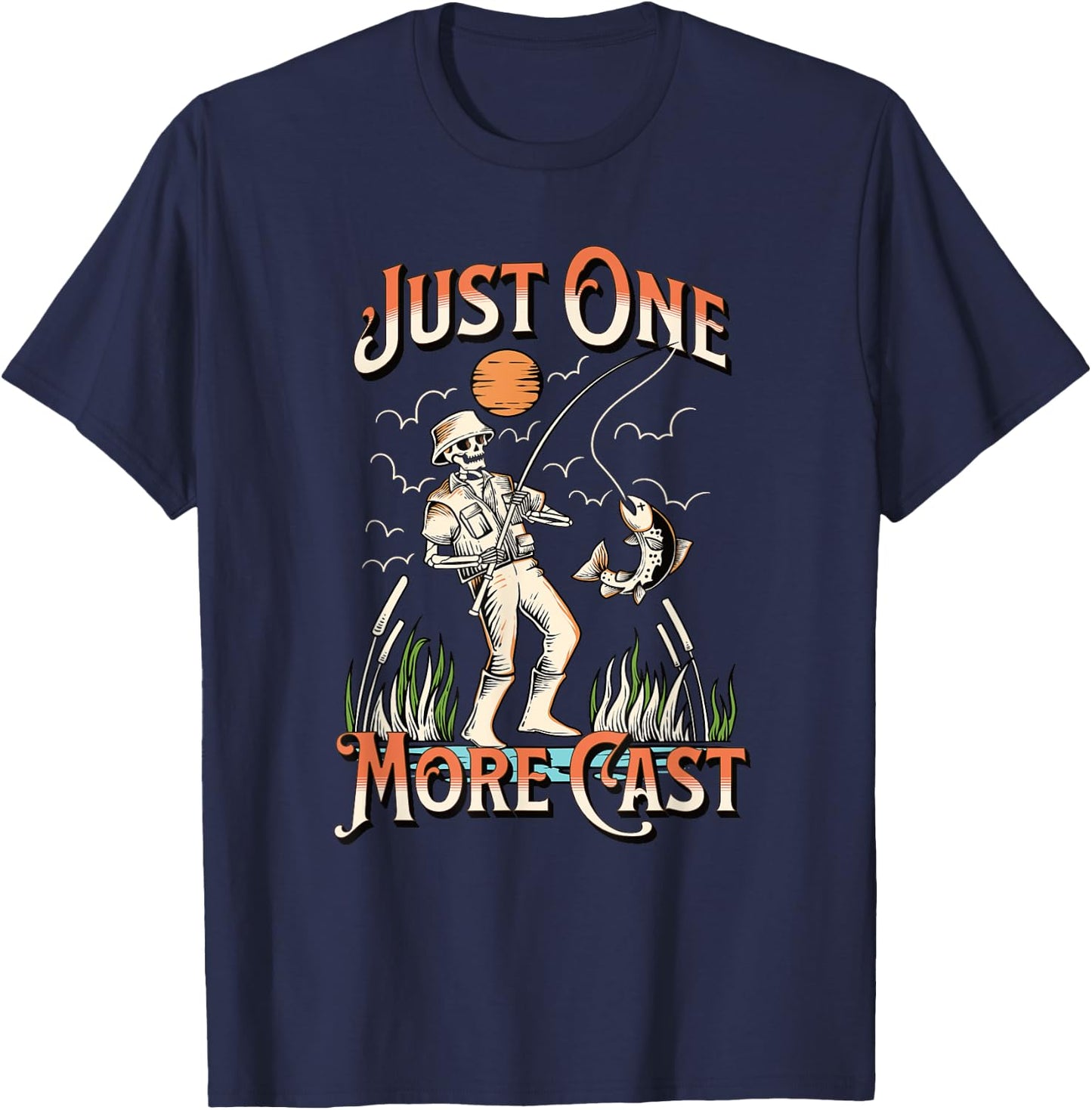 Just One More Cast - Fun Skeleton Fisherman T-Shirt - T-Shirt | Navy