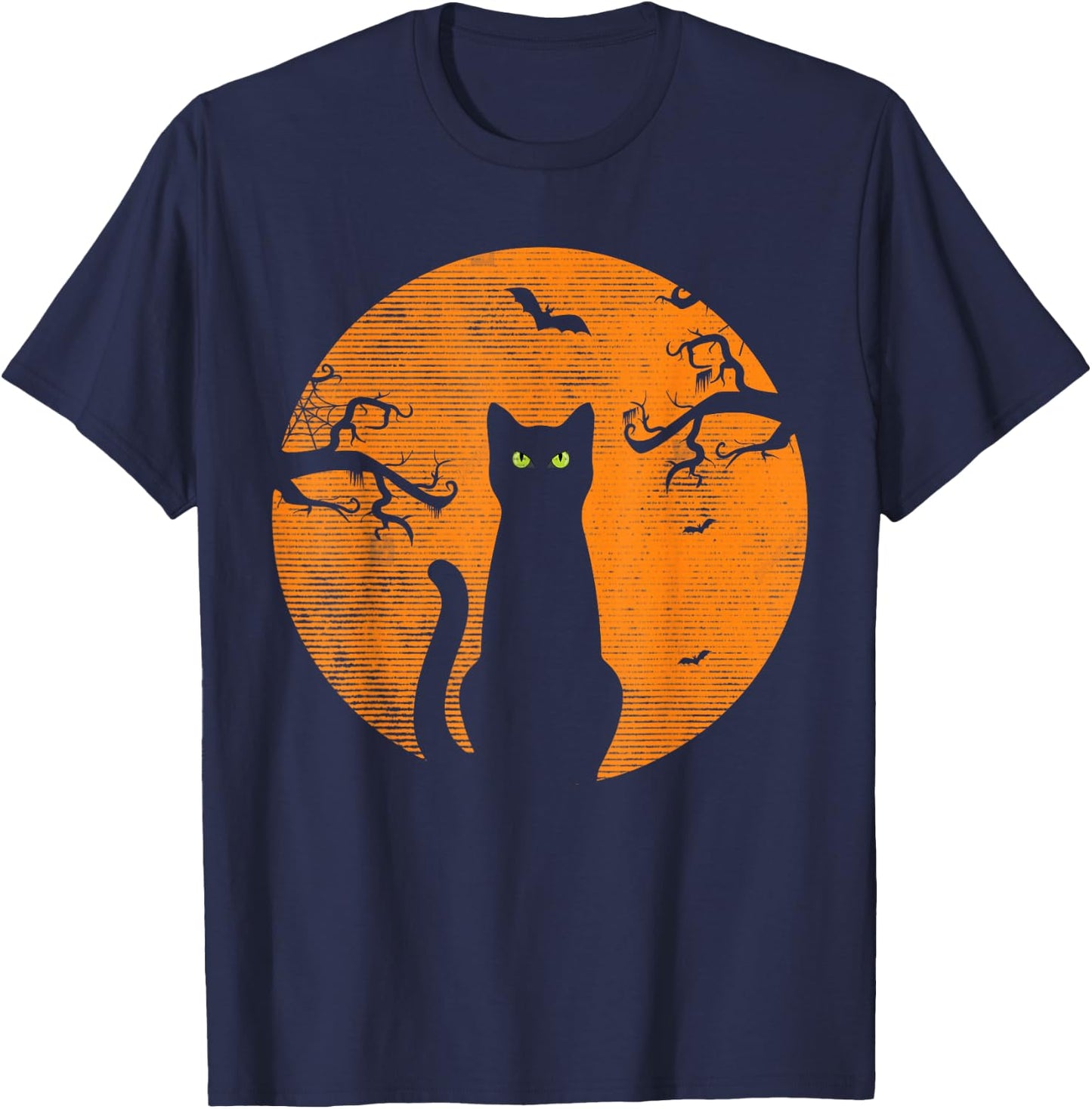 Vintage Scary Christmas Cat Costume Retro Cat Moon Black Cat T-Shirt - T-Shirt | Navy