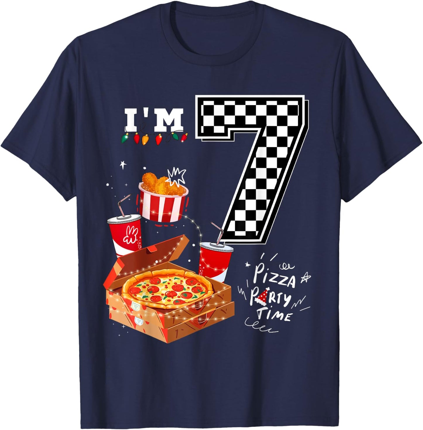 Funny Pizza Lover 7th Birthday Crew for 7 Years Old Boys T-Shirt - T-Shirt | Navy