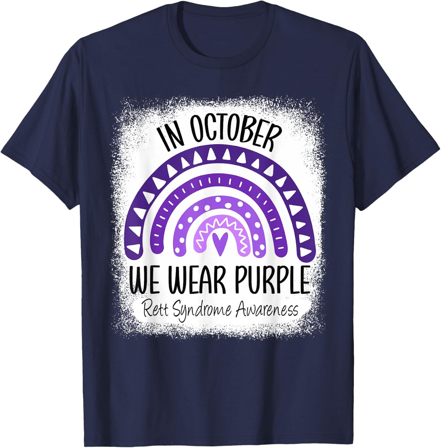 Rainbow In October We Wear Purple Rett Syndrome Awareness T-Shirt - T-Shirt | Navy