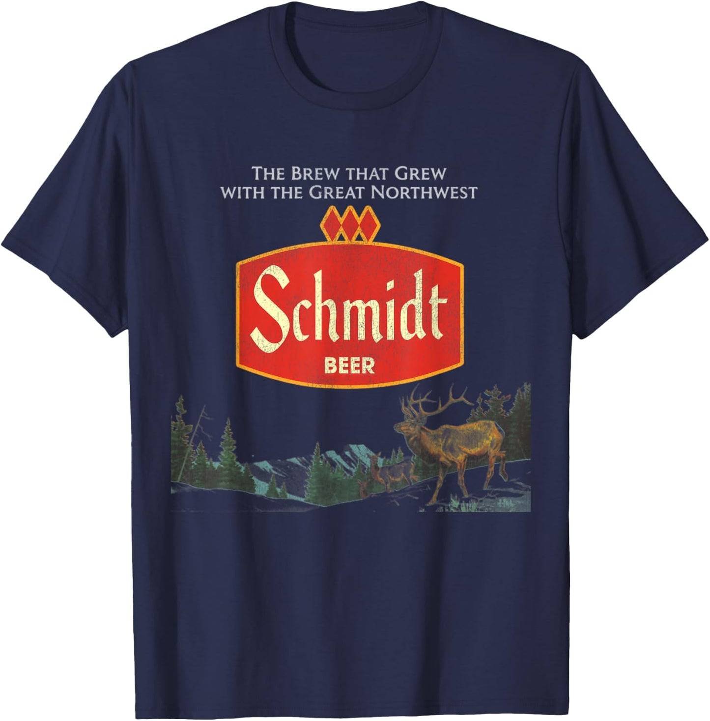 Beer Schmidt Beer Retro Defunct Nature Scene T-Shirt - T-Shirt | Navy