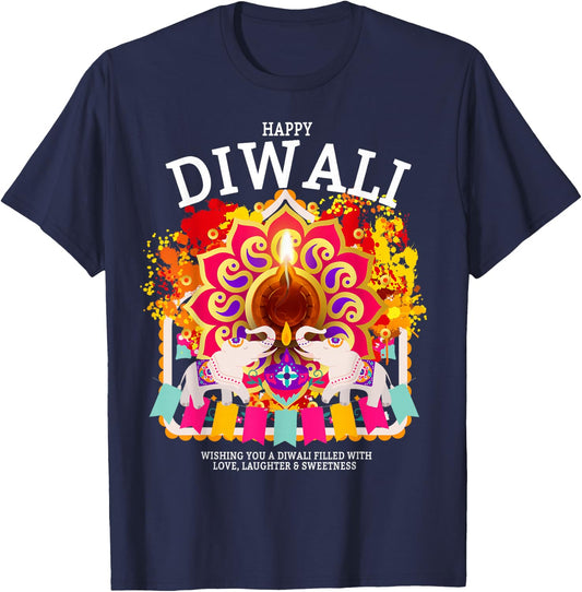 Happy Diwali Outfit Idea For Kids & Hindu Festival Diwali T-Shirt - T-Shirt | Navy