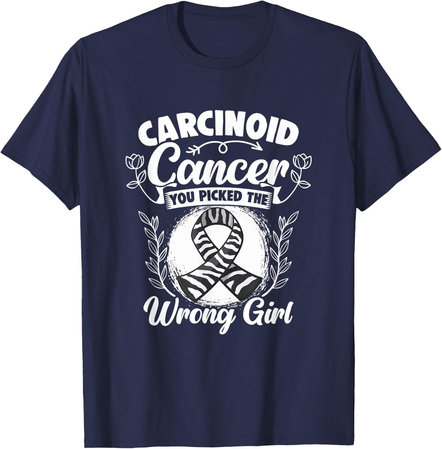 Picked Wrong Girl Zebra Ribbon Carcinoid Cancer Awareness T-Shirt - T-Shirt | Navy