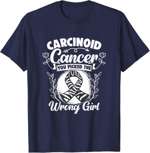 Picked Wrong Girl Zebra Ribbon Carcinoid Cancer Awareness T-Shirt - T-Shirt | Navy