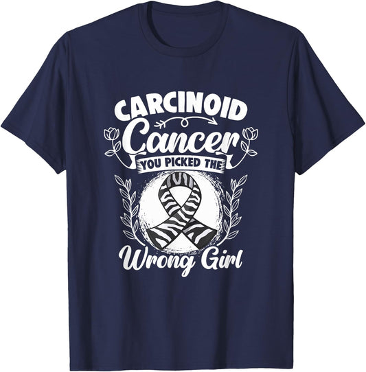 Picked Wrong Girl Zebra Ribbon Carcinoid Cancer Awareness T-Shirt - T-Shirt | Navy