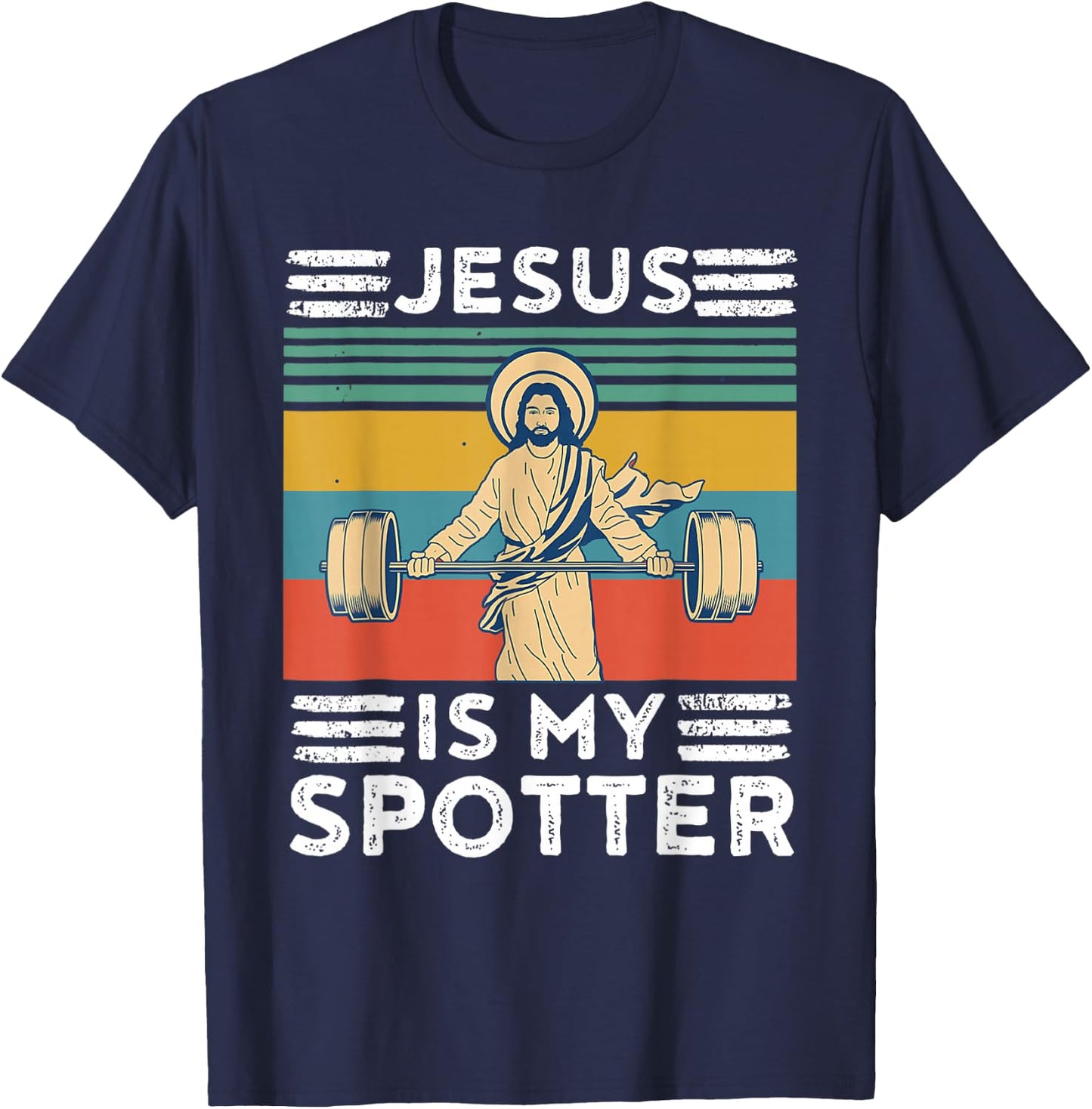 Christian Athlete Apparel Workout Gym Jesus Is My Spotter T-Shirt - T-Shirt | Navy