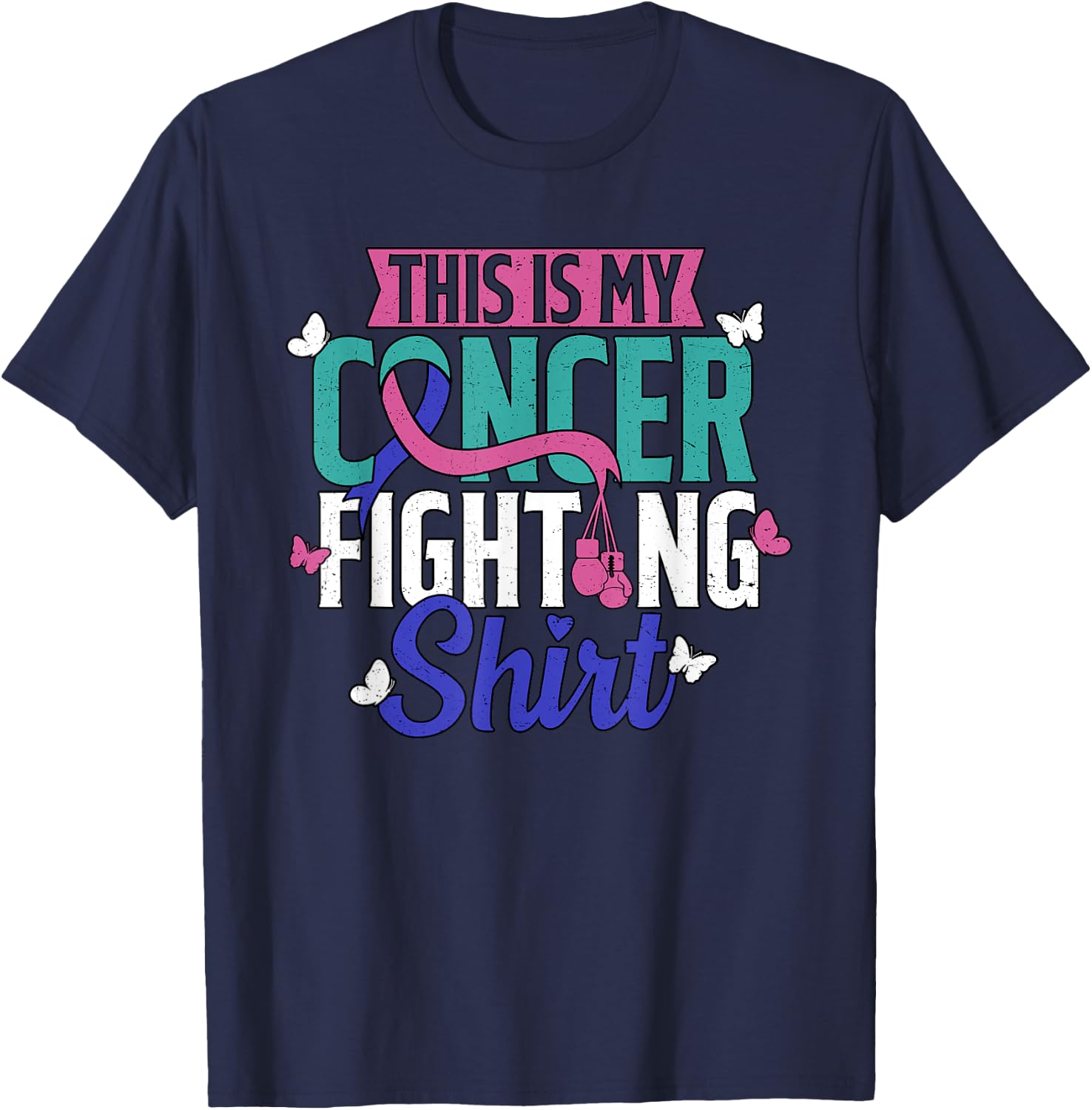 Thyroid Cancer Fighting Thyroid Ribbon Awareness Fighter T-Shirt - T-Shirt | Navy