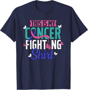 Thyroid Cancer Fighting Thyroid Ribbon Awareness Fighter T-Shirt - T-Shirt | Navy