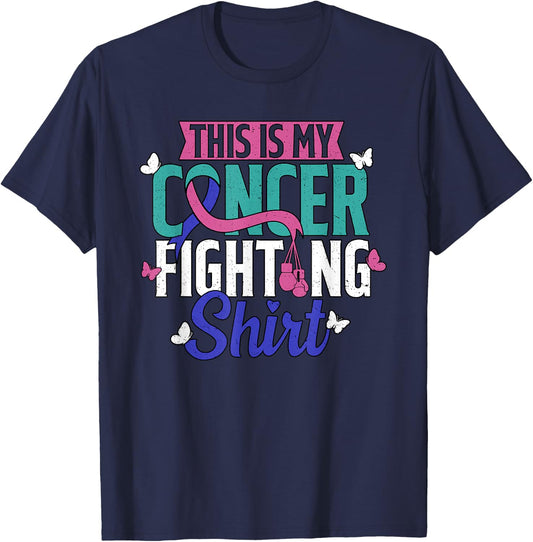 Thyroid Cancer Fighting Thyroid Ribbon Awareness Fighter T-Shirt - T-Shirt | Navy