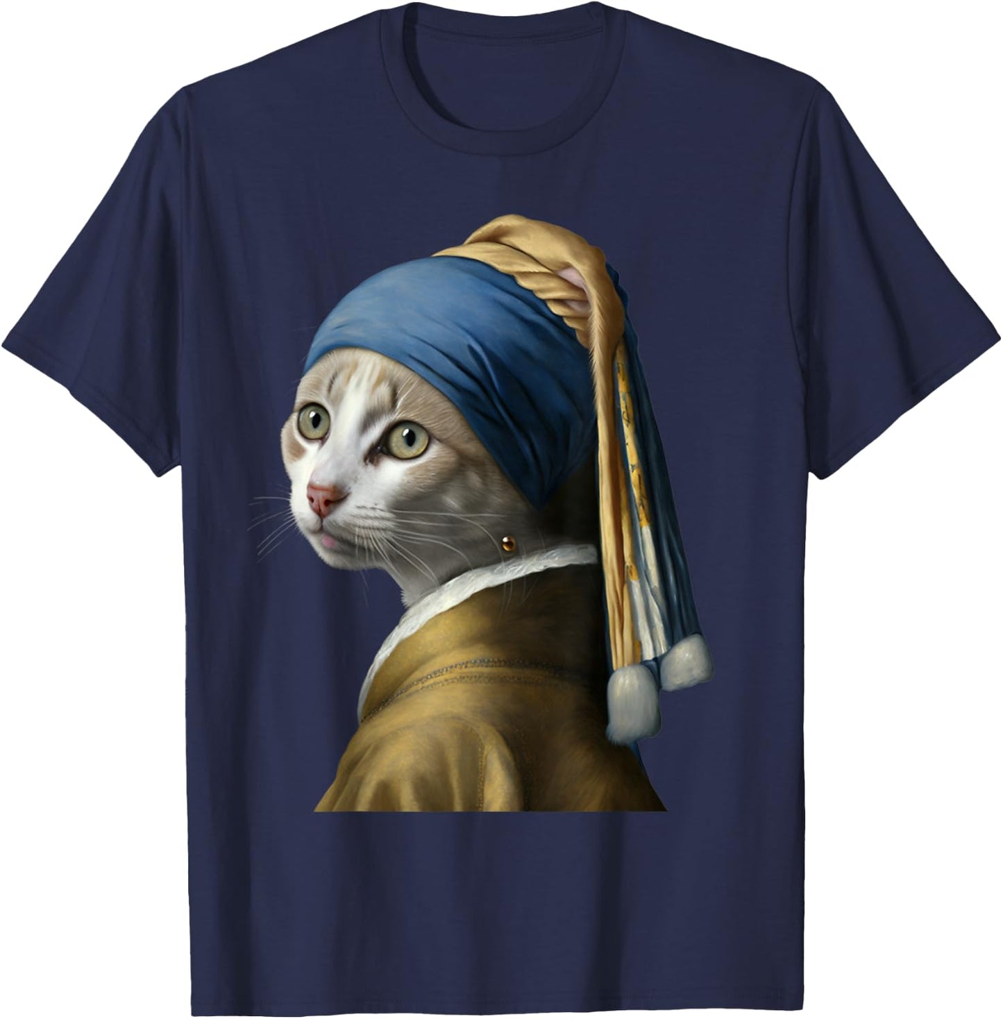 Girl with a Pearl Earring Funny Cat Lovers T-Shirt - T-Shirt | Navy