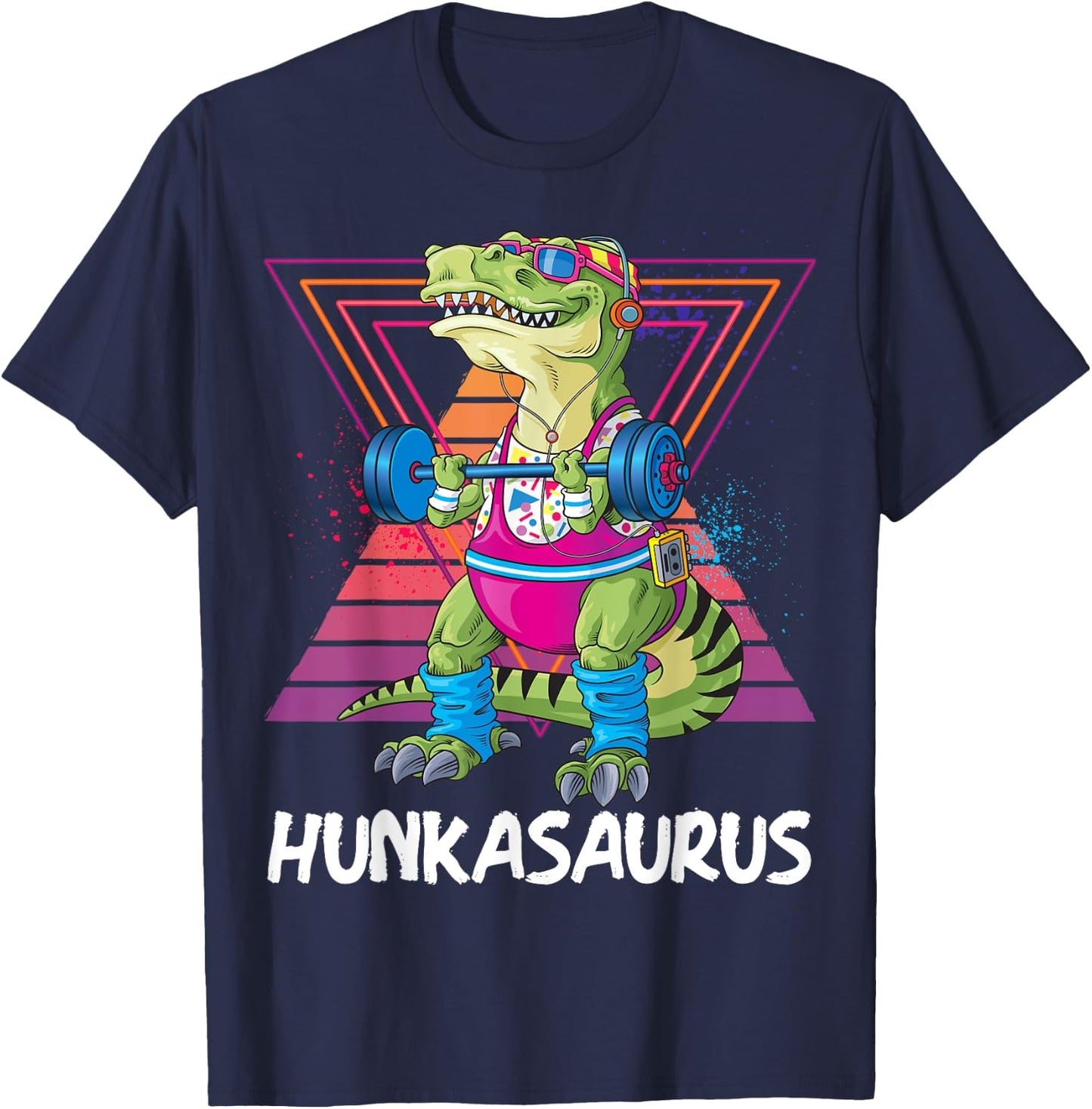 Hunkasaurus Retro Muscular Dinosaur T-Rex Gym Weightlift T-Shirt - T-Shirt | Navy