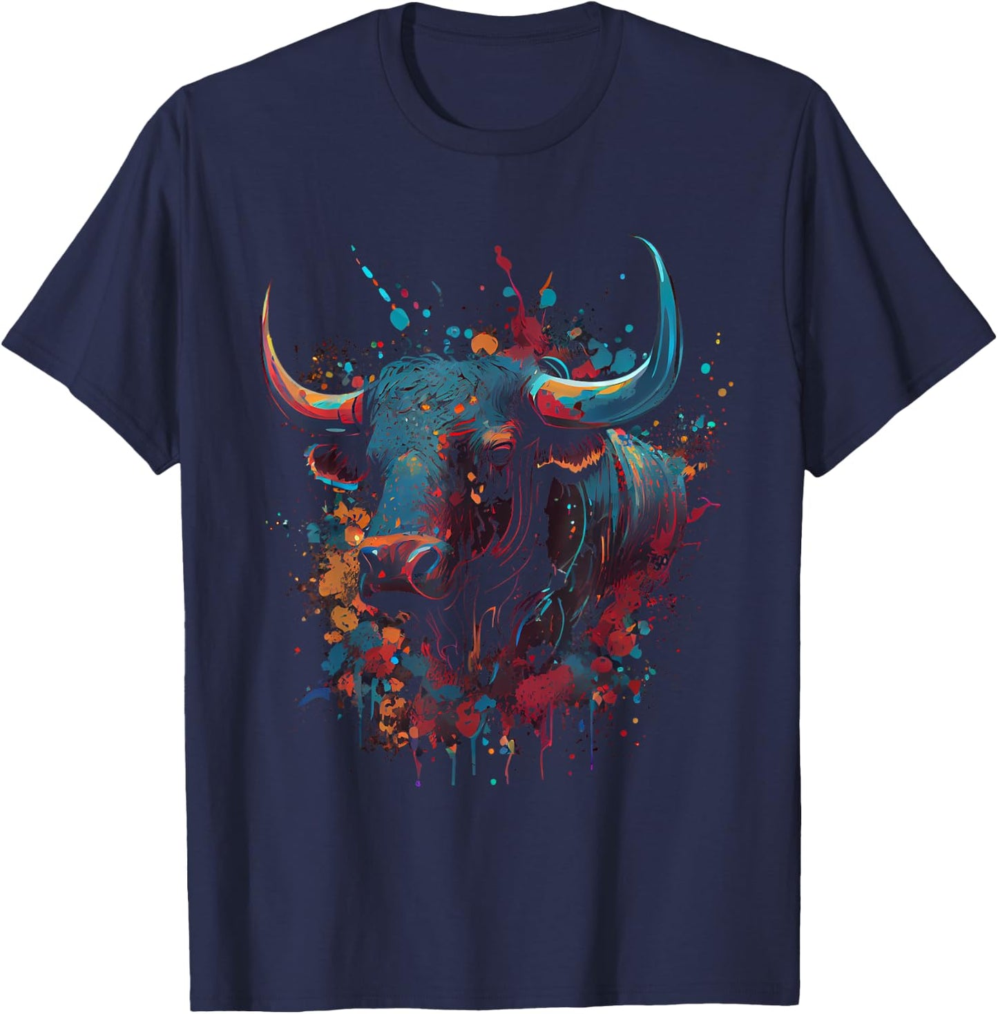 Bull Colorful Bull Riding Meat Favorite Animal Bull T-Shirt - T-Shirt | Navy