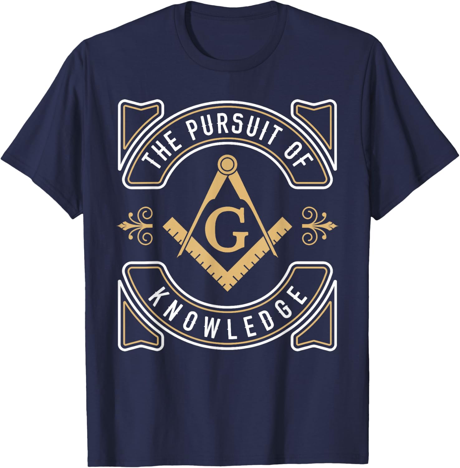 The Pursuit of Knowledge Mason Fraternal SMIB Freemason Small T-Shirt - T-Shirt | Navy