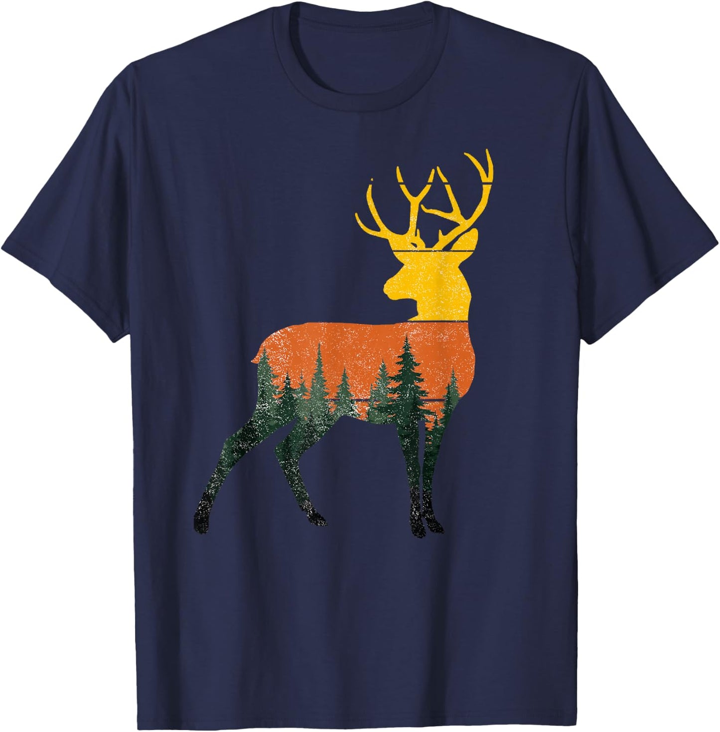 Buck Deer Outdoor Forest Nature Wildlife Animal Vintage T-Shirt - T-Shirt | Navy