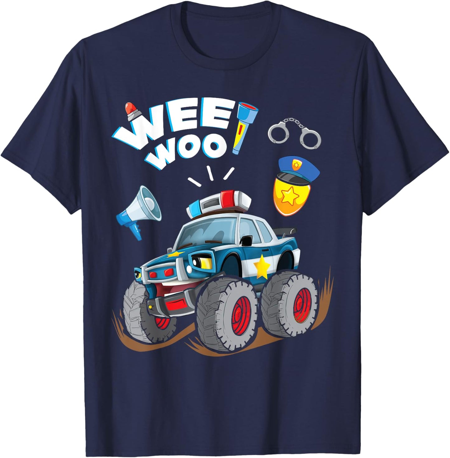 Funny Monster Truck Police Car Boy Wee Woo Cop Policeman T-Shirt - T-Shirt | Navy