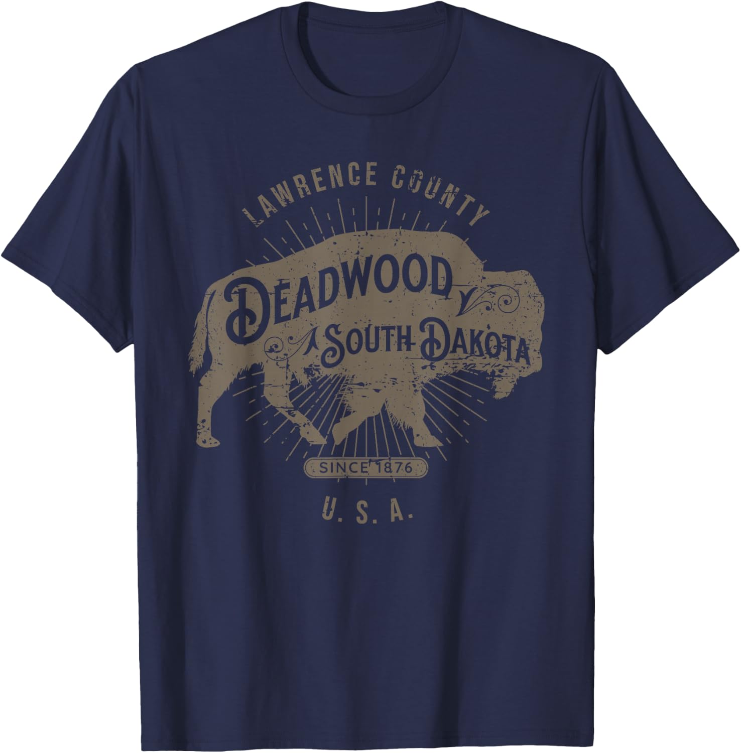 Deadwood South Dakota USA Distressed Bison Design Souvenir T-Shirt - T-Shirt | Navy
