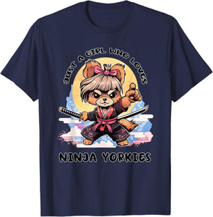Just a Girl Who Loves Ninja Yorkies T-Shirt - T-Shirt | Navy